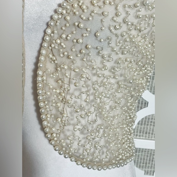 SHEER PEARL SHRUG BOLERO RETRO VINTAGE MARINA SMALL ILLUSION MESH LACE CREAM - Picture 11 of 16